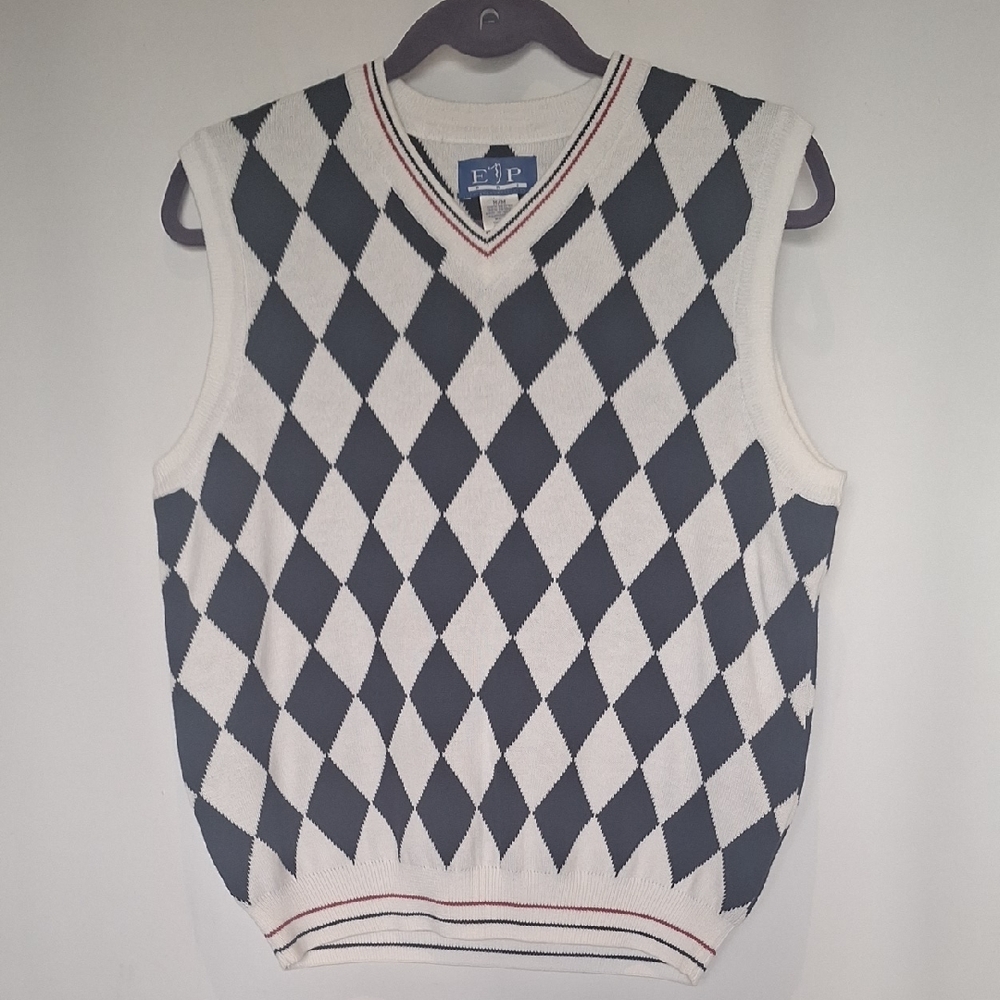 EP Pro Women's Black & White Argyle Diamond V-Neck Sweater Vest Size M